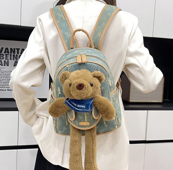 Cute Bear Backpack, Simple Canvas Travel Bag - Image 2