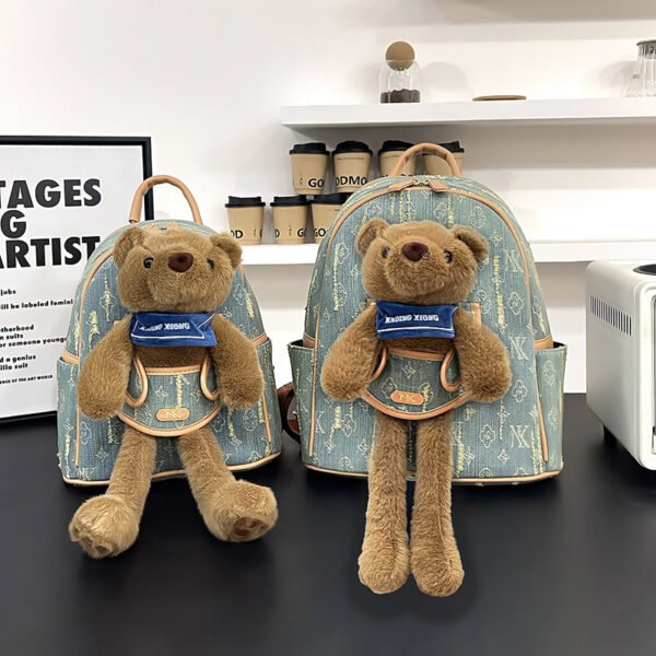 Cute Bear Backpack, Simple Canvas Travel Bag - Image 8