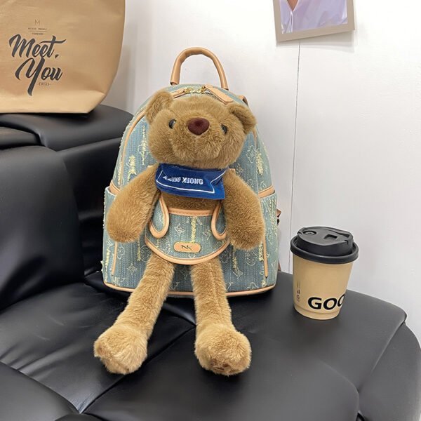 Cute Bear Backpack, Simple Canvas Travel Bag - Image 3